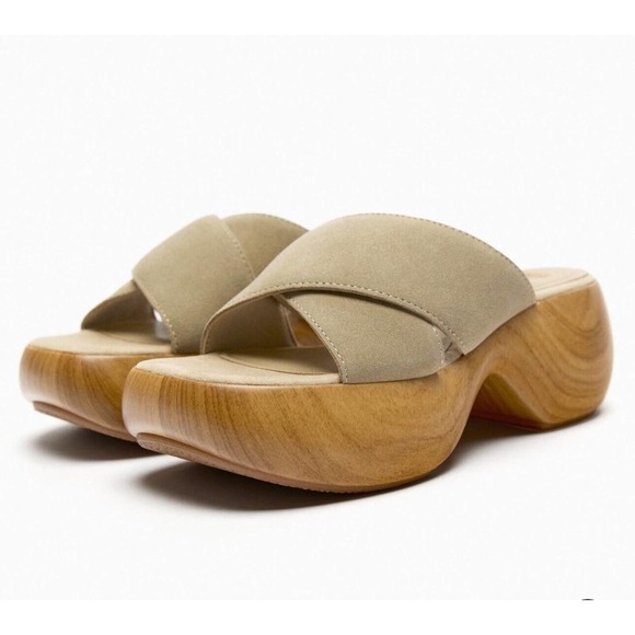 Zara Shoes - ZARA SPLIT SUEDE SANDALS BROWN SIZE 40 Women’s US 9.5 Chunky Wood Heel